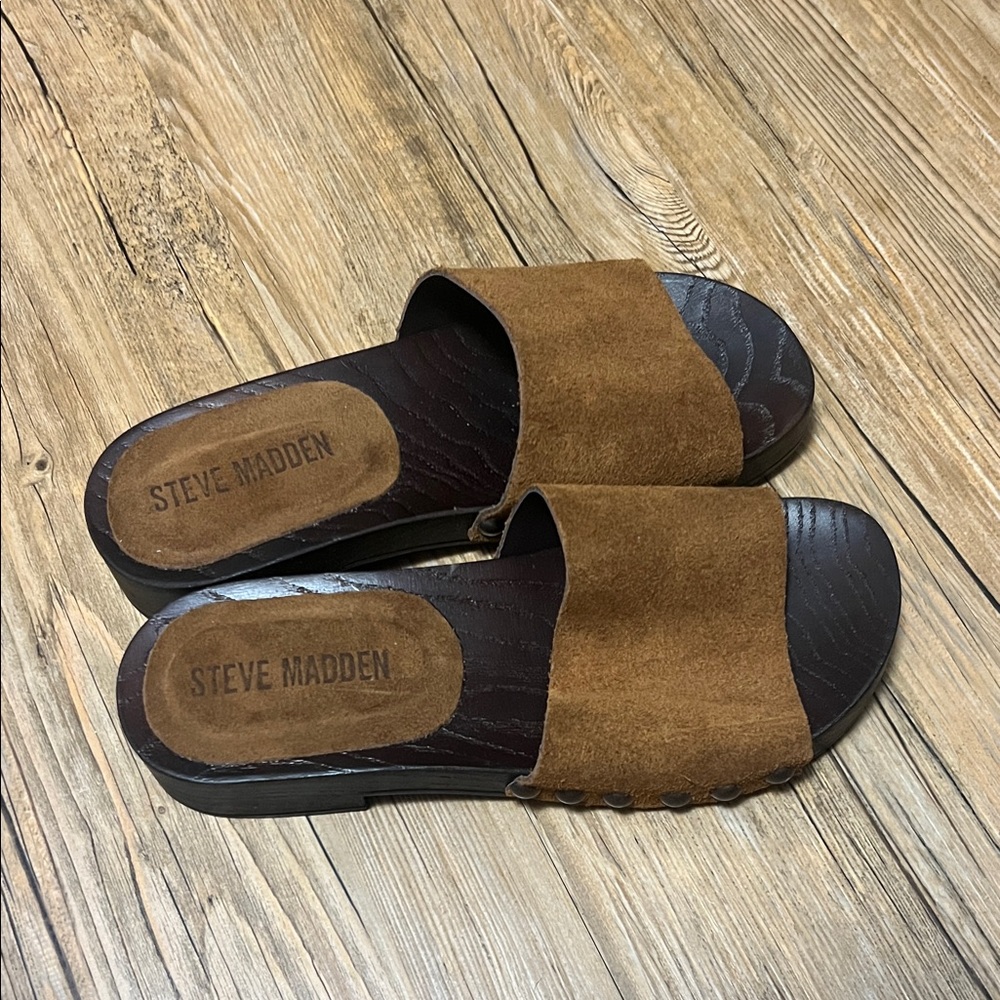 Steve Madden Tan Suede Slide Sandals